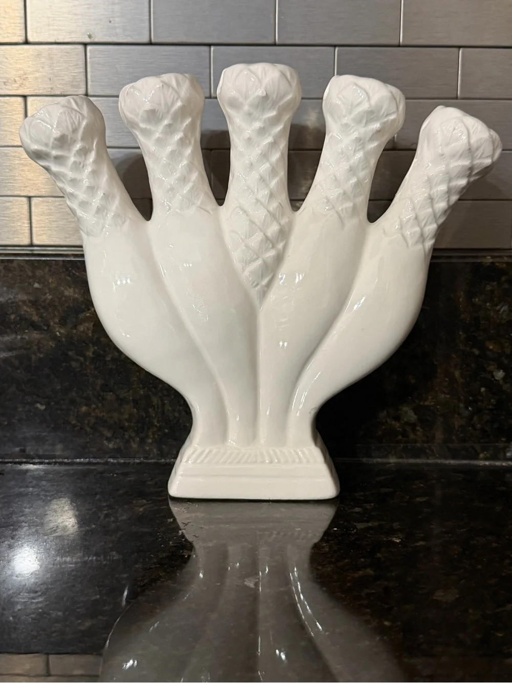 Vintage White Ceramic Five-Finger Tulipiere Bud Vase